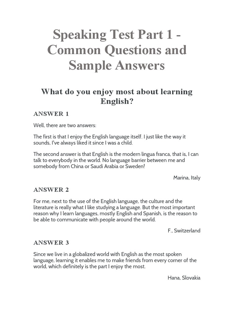 CAE Speaking Test Part 1 Samples | PDF | English Language | Communication