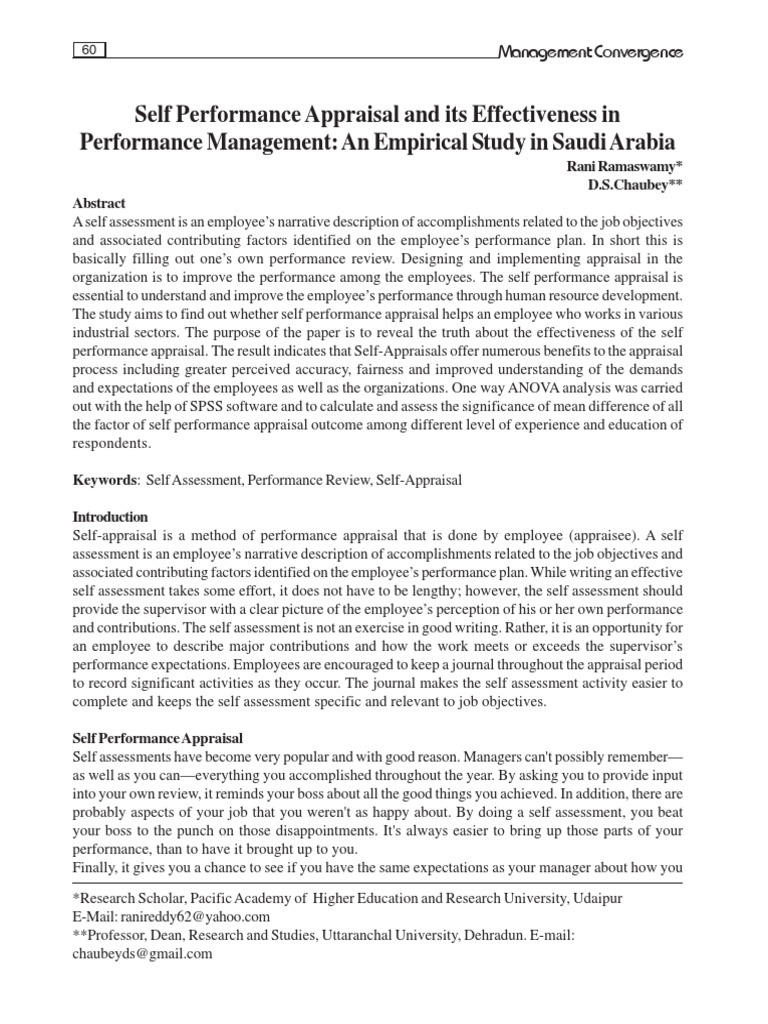 Effectiveness of Self Performance Appraisal | PDF | Performance ...