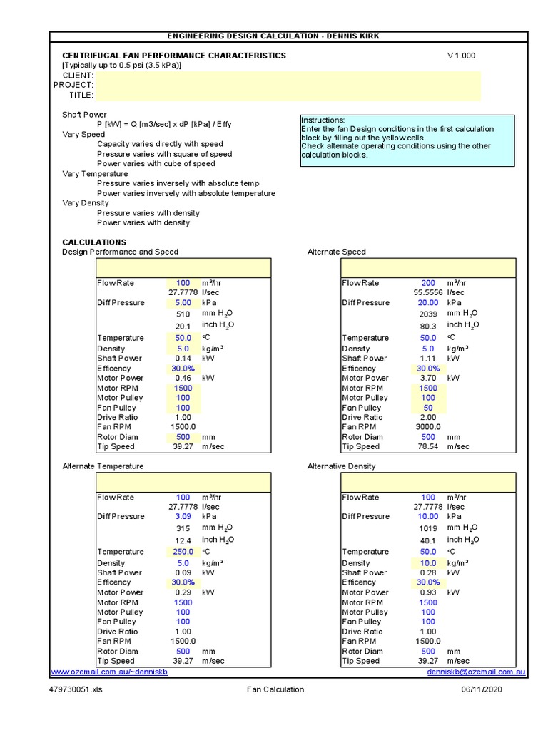 Engineering Design Calculation - Dennis Kirk Centrifugal Fan ...