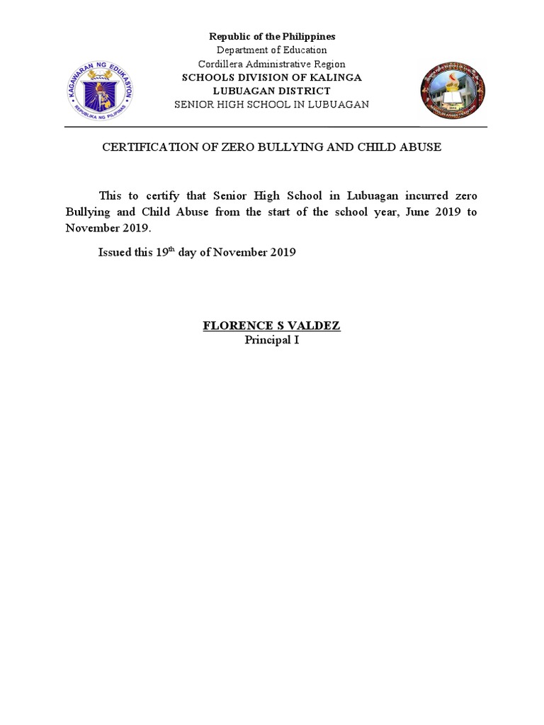 Zero Bullying Certification 2019 | PDF