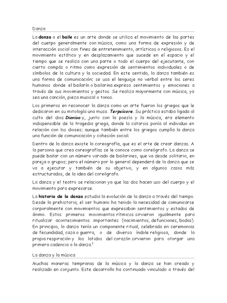 Historia y elementos de la danza | PDF | Bailes | Las artes escénicas