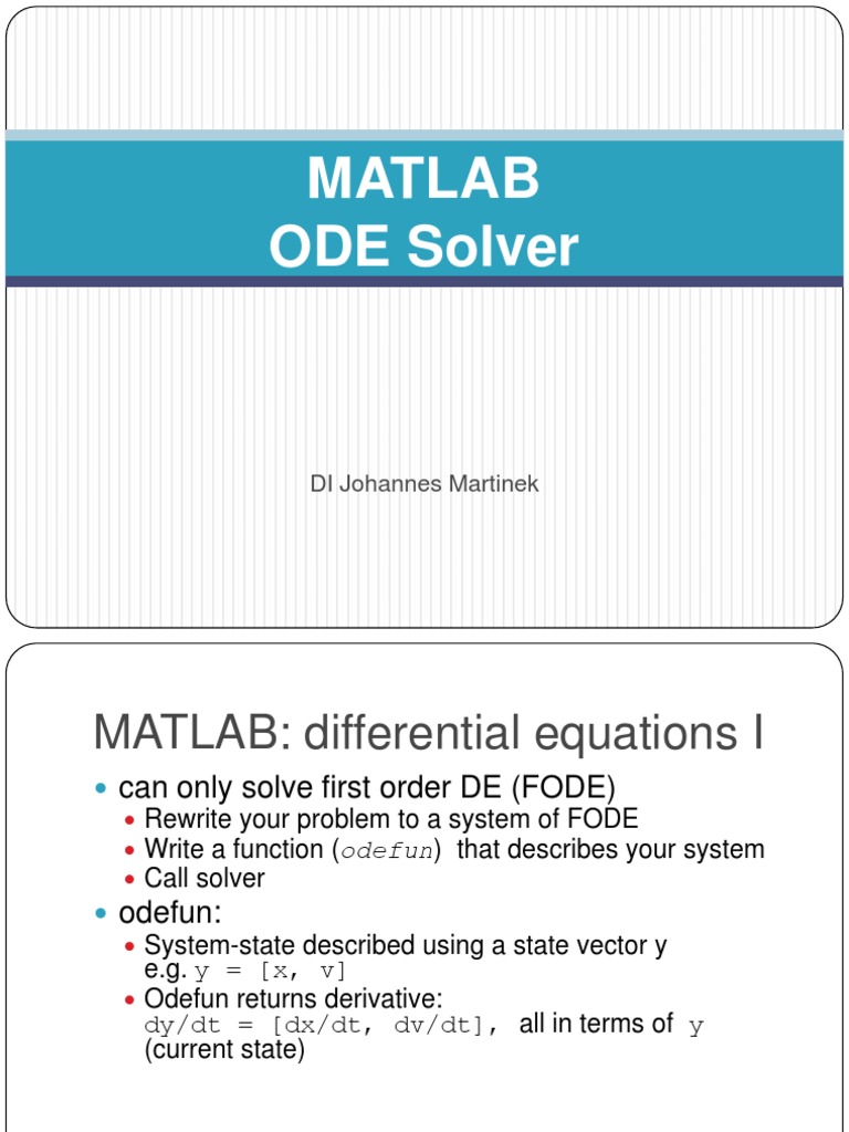 MATLAB ODE Solver | PDF | Ordinary Differential Equation | Differential ...