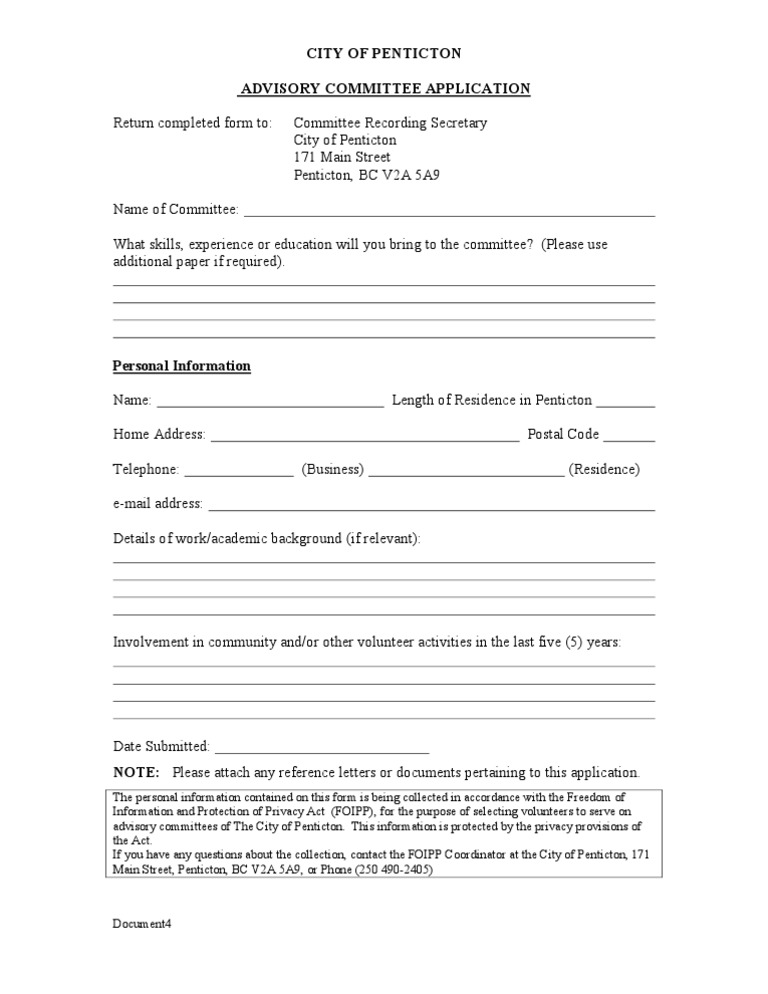 Penticton Advisory Committee Form | PDF