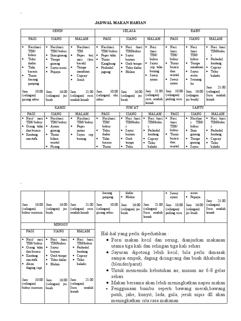 Contoh Menu Makanan Lansia | PDF