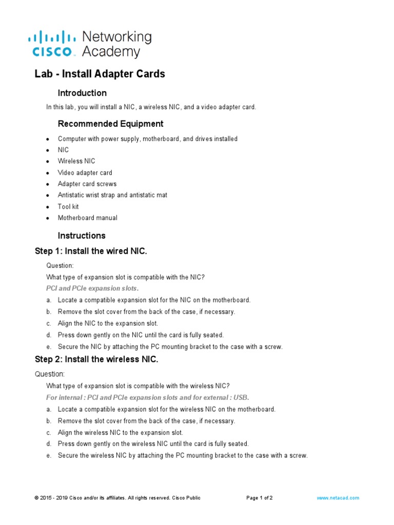 2.1.5.6 Lab Install Adapter Cards PDF