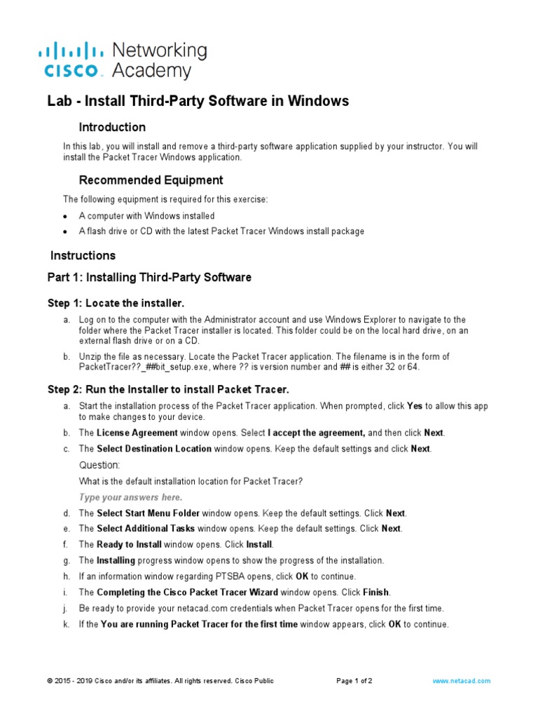 Installing Packet Tracer on Windows | PDF | Installation (Computer ...