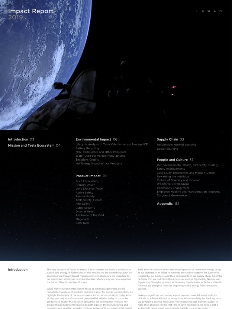 Tesla 2019 Impact Report Overview | PDF | Economy Of The United States ...