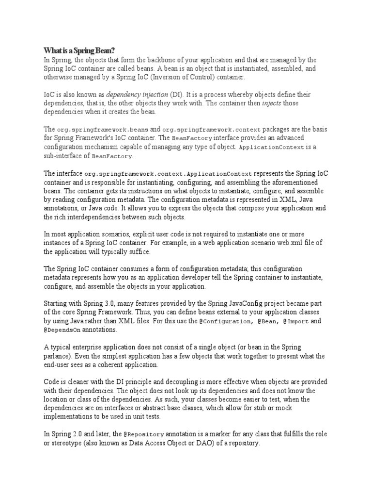 A Comprehensive Overview of Spring Beans Their Definition