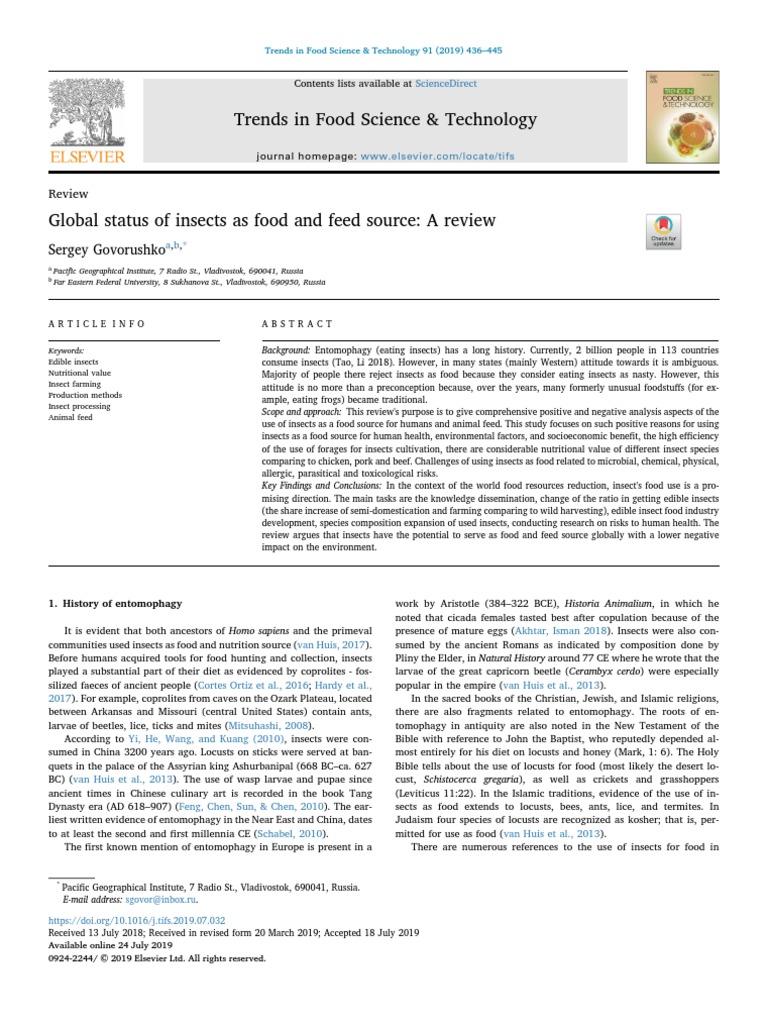 Global Status of Insects As Food and Feed Souce | PDF | Insects | Foods