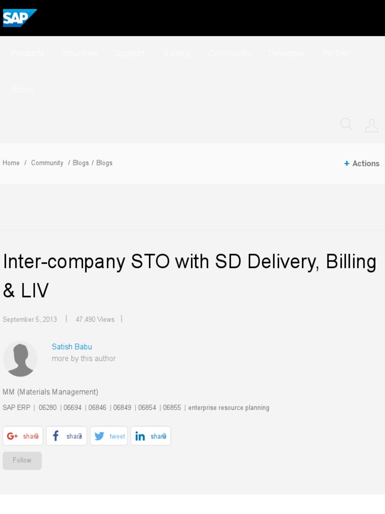 Inter-Company STO With SD Delivery, Billing & LIV - SAP Blogs | PDF ...