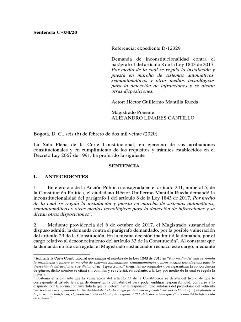 Sentencia C-038/20 | PDF | Debido al proceso | Caso de ley