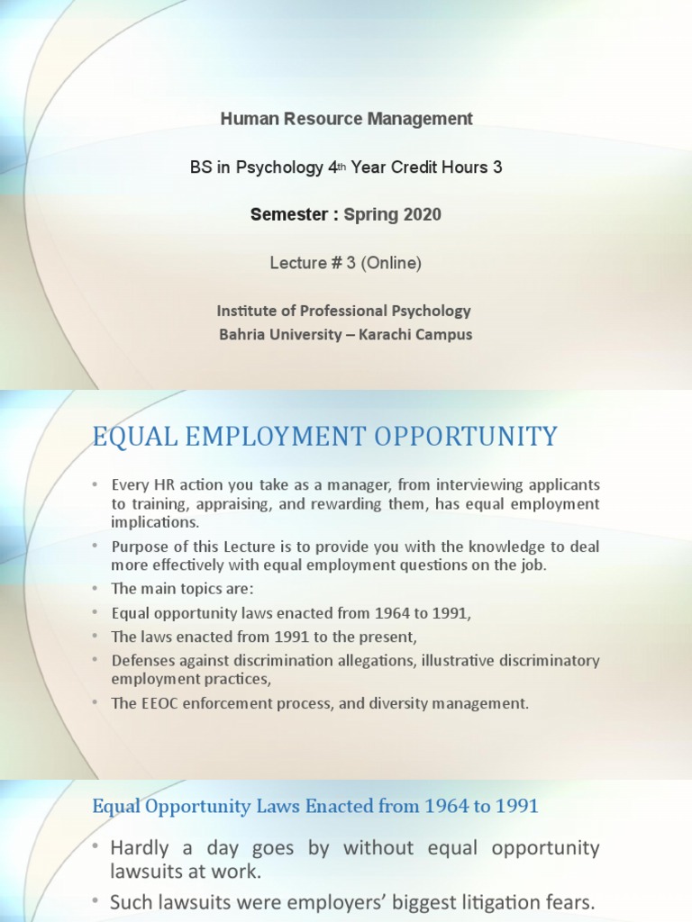 Human Resource Management BS in Psychology 4 Year Credit Hours 3 PDF Civil Rights Act Of