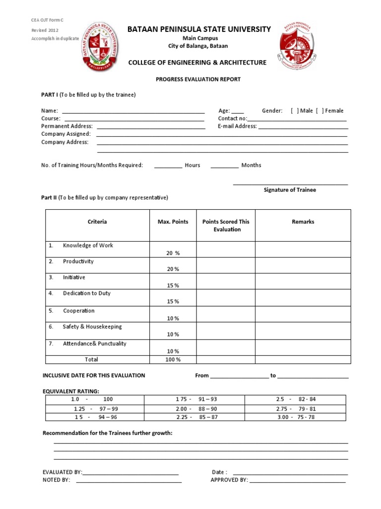 Ojt Form Evaluation Sheet Pdf Cognition Behavior Modification