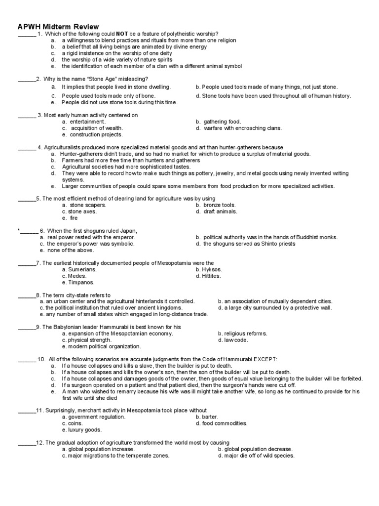 AP World History Midterm Review Analyzing Multiple Choice Questions