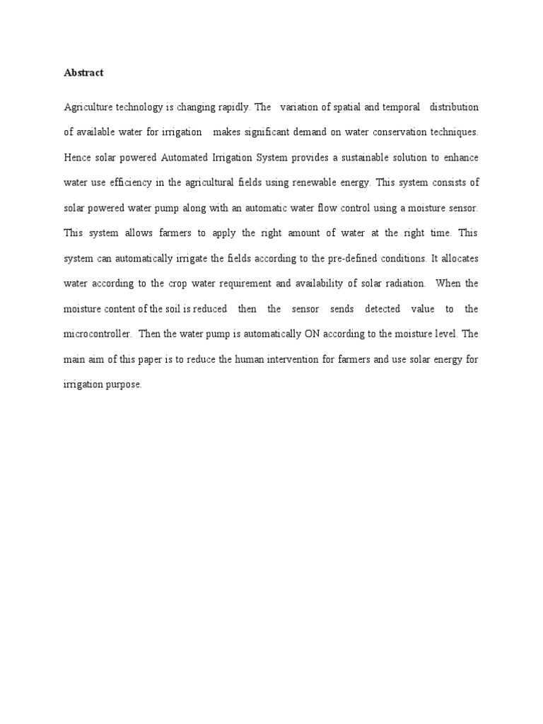Solared Powered Automatic Irrigation System Report PDF Software