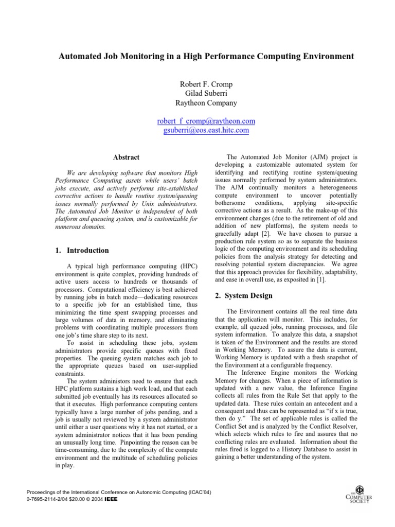 Automated Job Monitoring in A High Performance Computing Environment ...