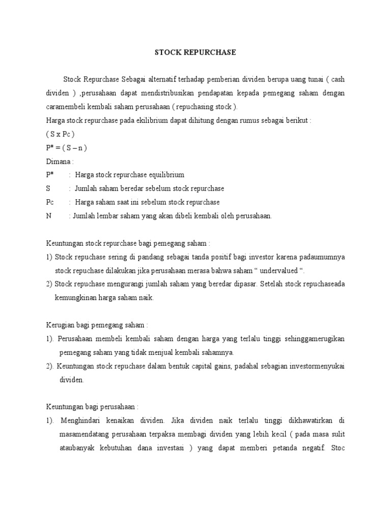 Keuntungan dan Kerugian Stock Repurchase | PDF | Pengelolaan Keuangan ...