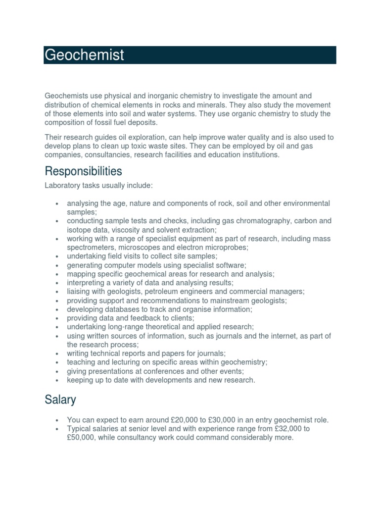 Geochemist Roles and Salary Insights | PDF | Recruitment | Postgraduate ...