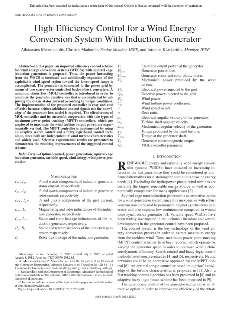 High-Efficiency Control For A Wind Energy Conversion System With ...