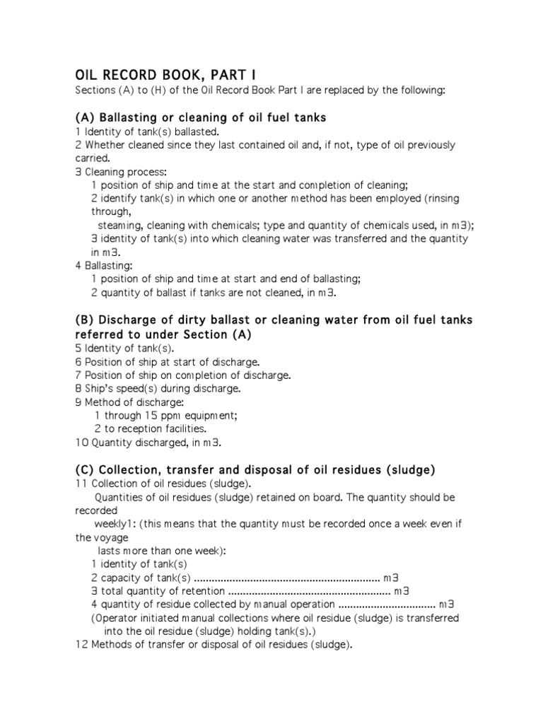 Oil Record Book Codes PDF Fuel Oil Chemistry
