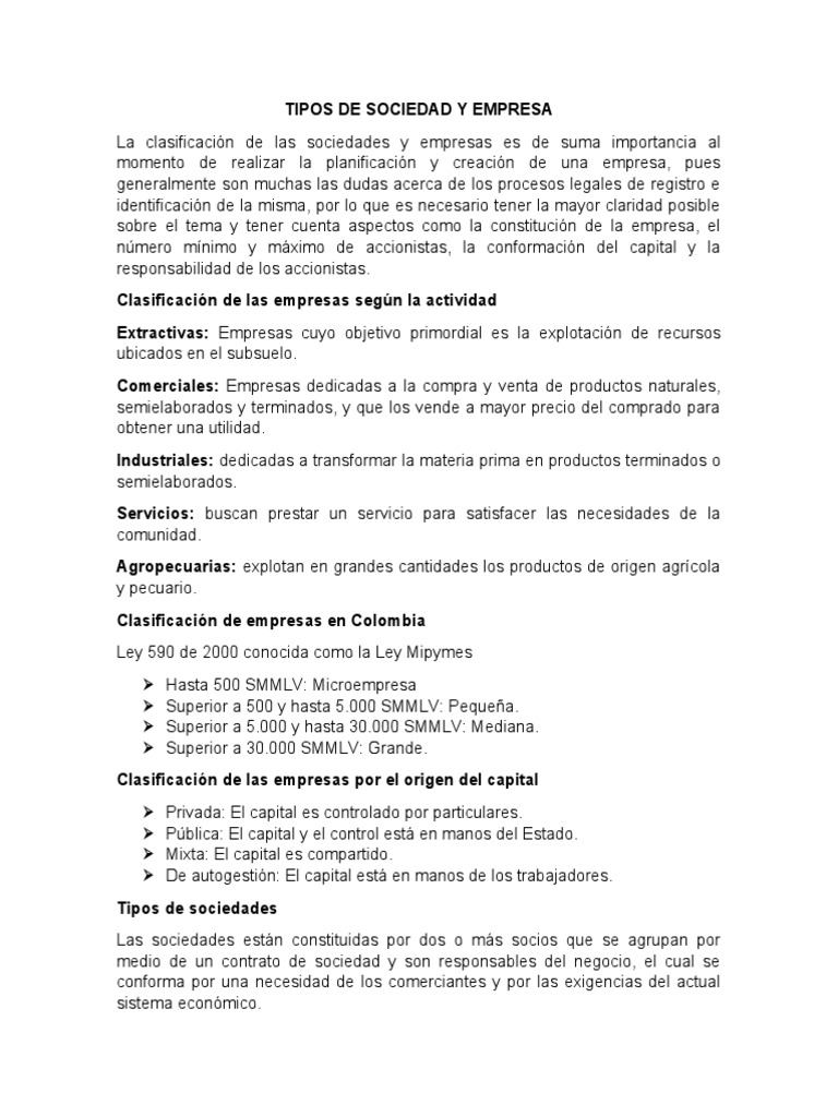 Tipos de Sociedad y Empresa | PDF | Sociedad de responsabilidad ...