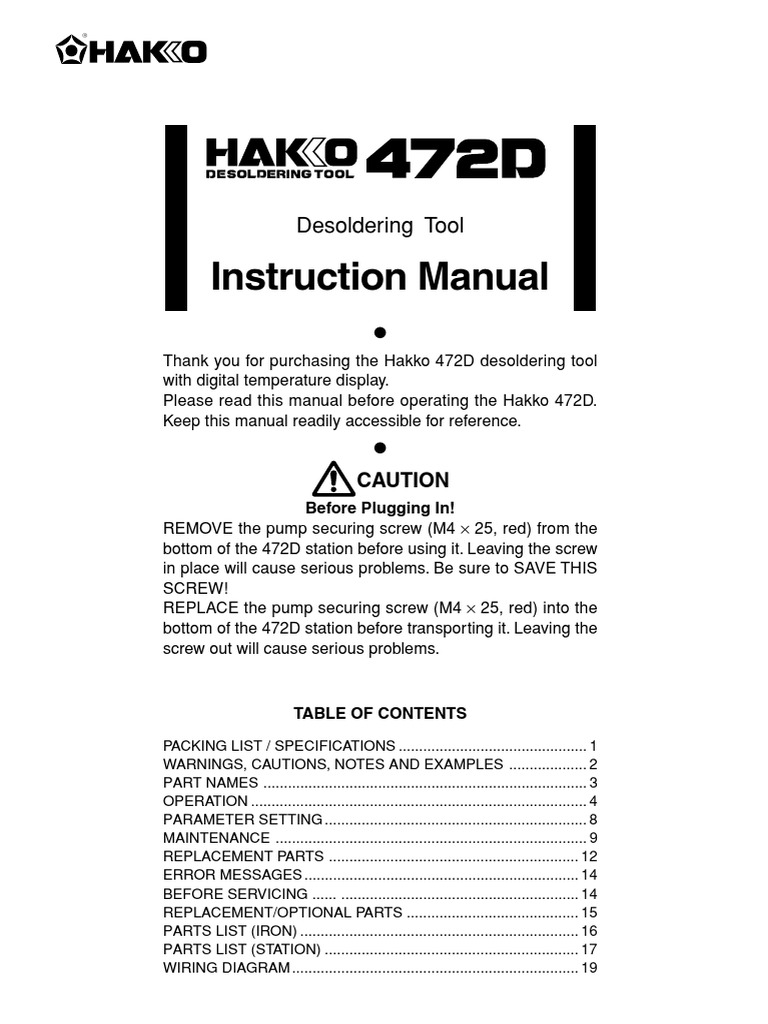 Instruction Manual Desoldering Tool PDF Solder Soldering