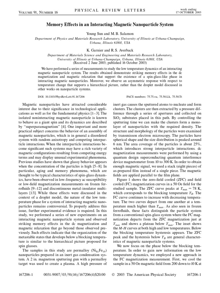 Memory Effects in An Interacting Magnetic Nanoparticle System ...
