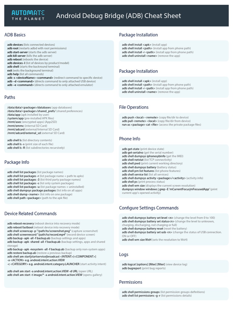 Cheat Sheet ADB | PDF | Mobile App | Computer Networking