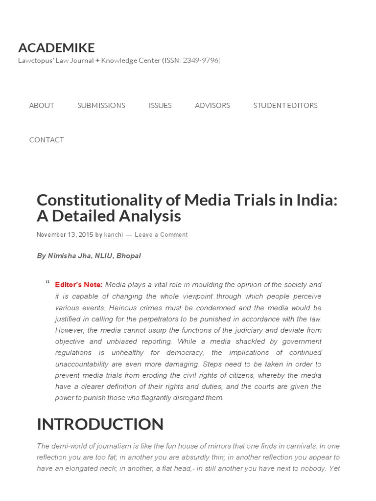 Constitutionality of Media Trials in India A Detailed Analysis PDF