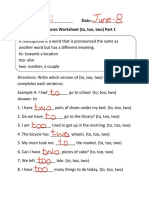Homphones Fill in To Two Too P 1 Beginner PDF
