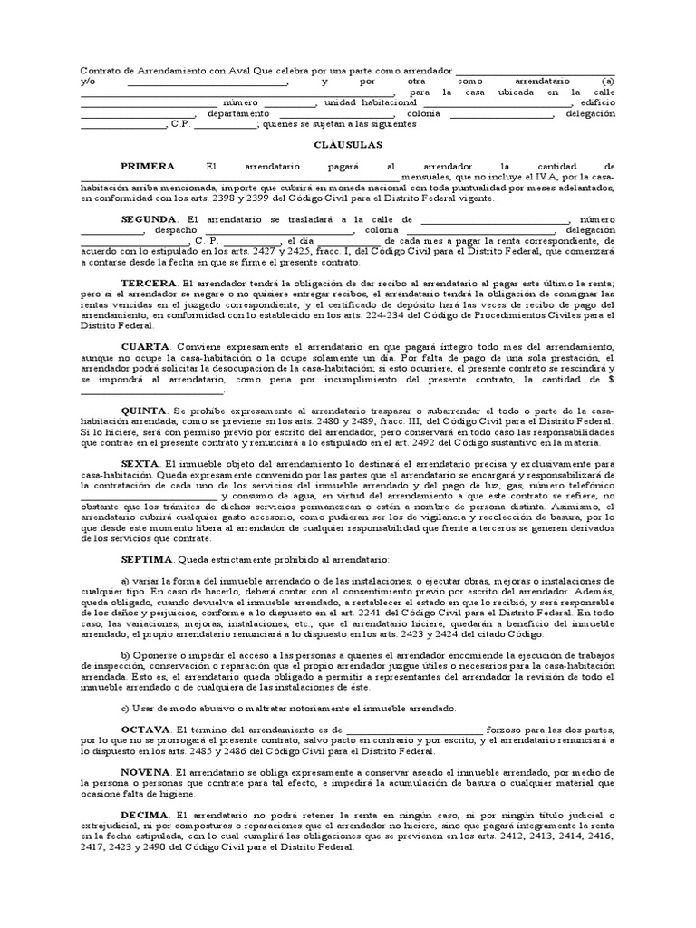Contrato Arrendamiento Con Aval | PDF | Alquiler | Derecho privado