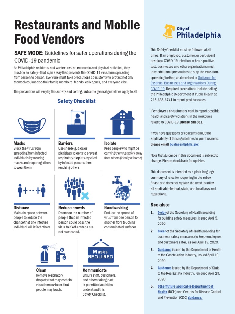 Philly COVID19 Restaurant Safety Checklist & Outdoor Dining Guidelines
