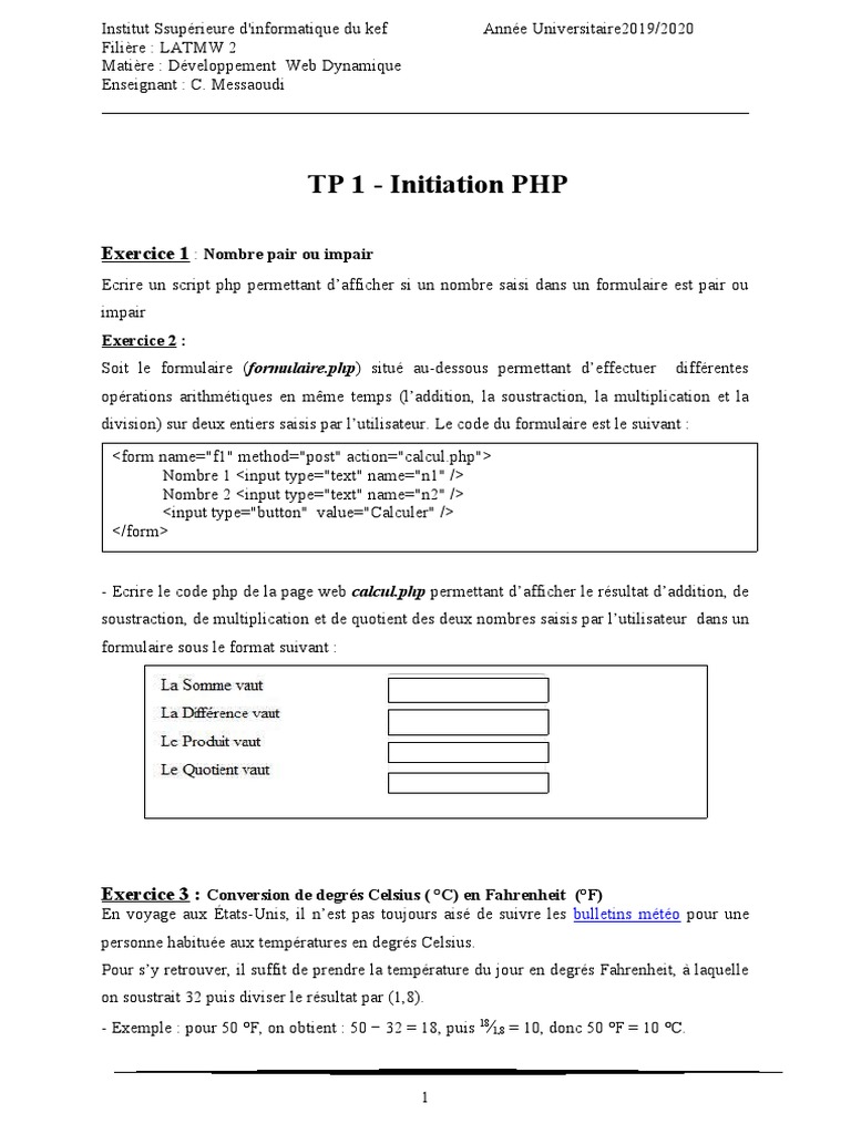 TP PHP : Exercices de base en développement | PDF | PHP | Programmation web
