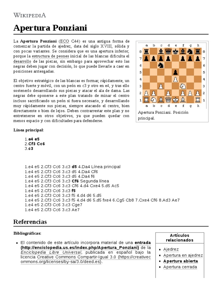 Apertura Ponziani PDF Aperturas de ajedrez Juegos competitivos
