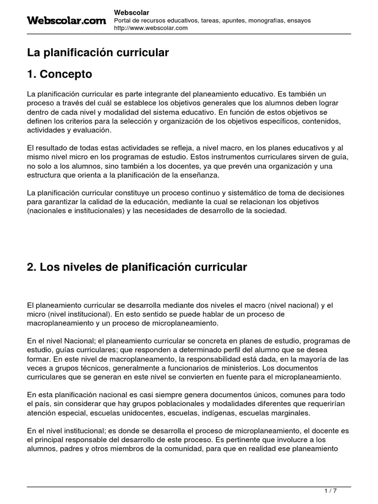 La Planificacion Curricular | PDF | Plan de estudios | Evaluación