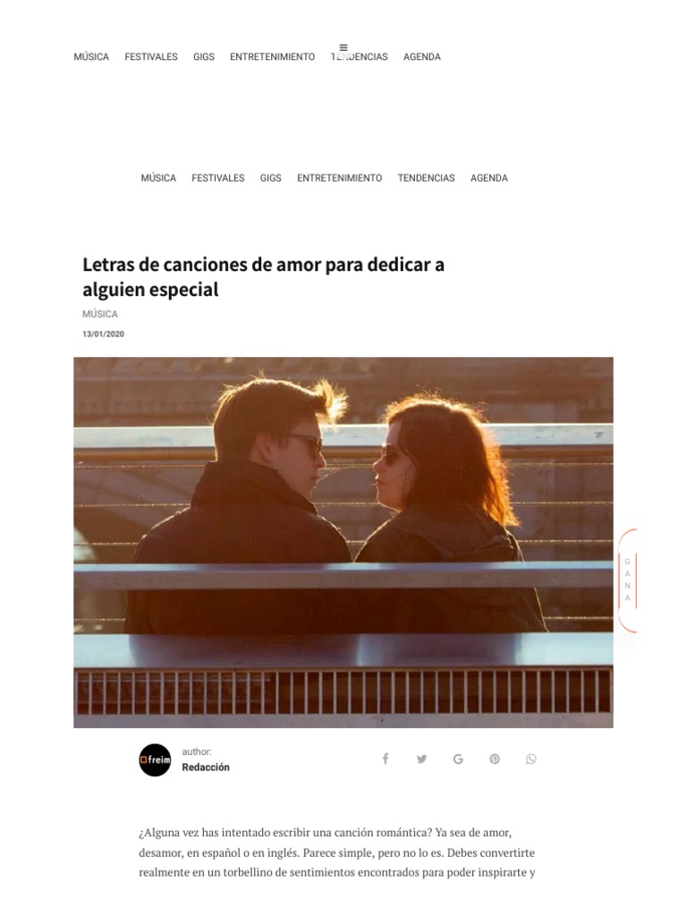 Letras De Canciones De Amor Para Dedicar A Alguien Especial Freim Amor Entretenimiento General