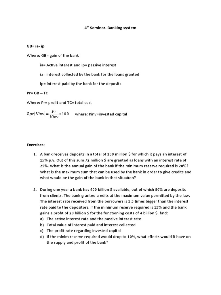 Seminar 4. Banking System | PDF | Interest | Interest Rates