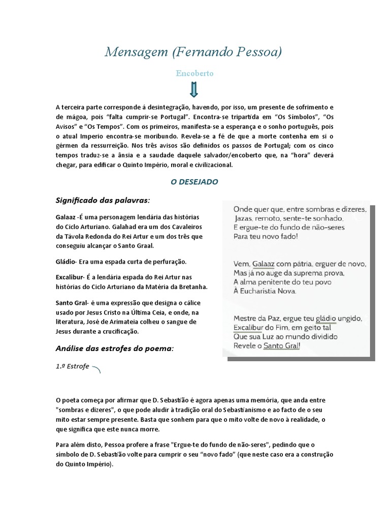 Mensagem (Encoberto) | PDF | Cálice sagrado | Galaaz