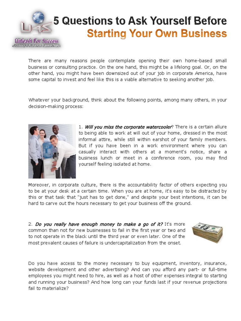 5 Question To Ask Yourself Before Start A Business | PDF | Business ...
