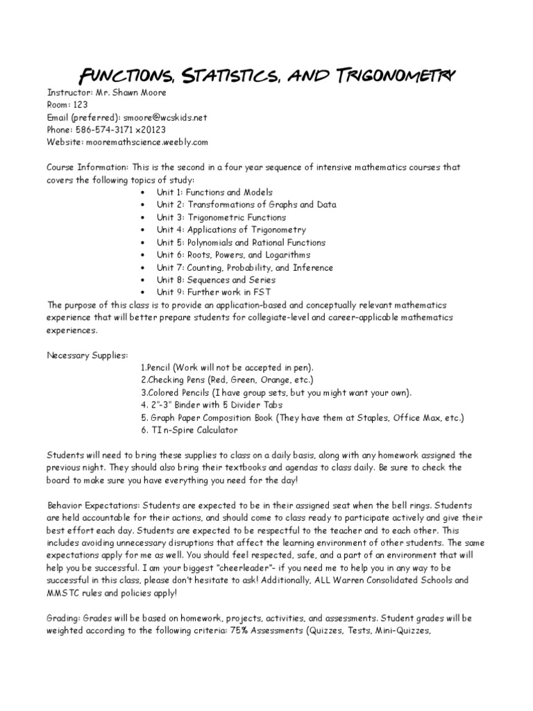 FST Syllabus | PDF | Homework | Teaching Mathematics