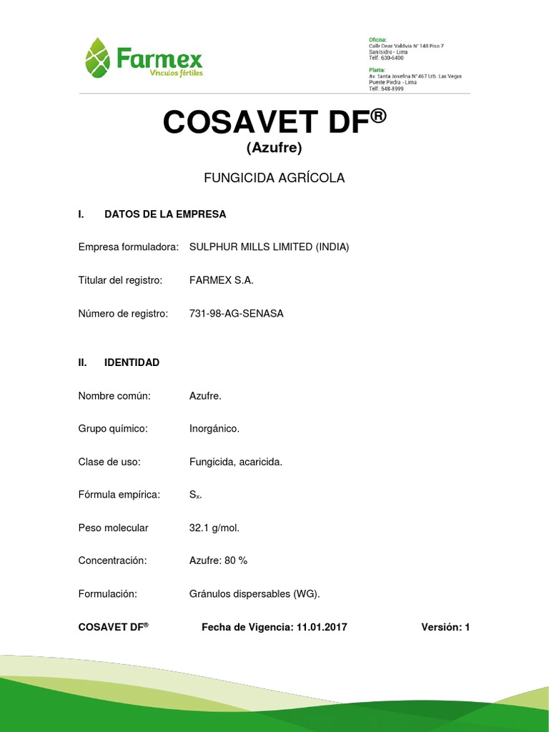Cosavet DF | PDF | Azufre | Solubilidad