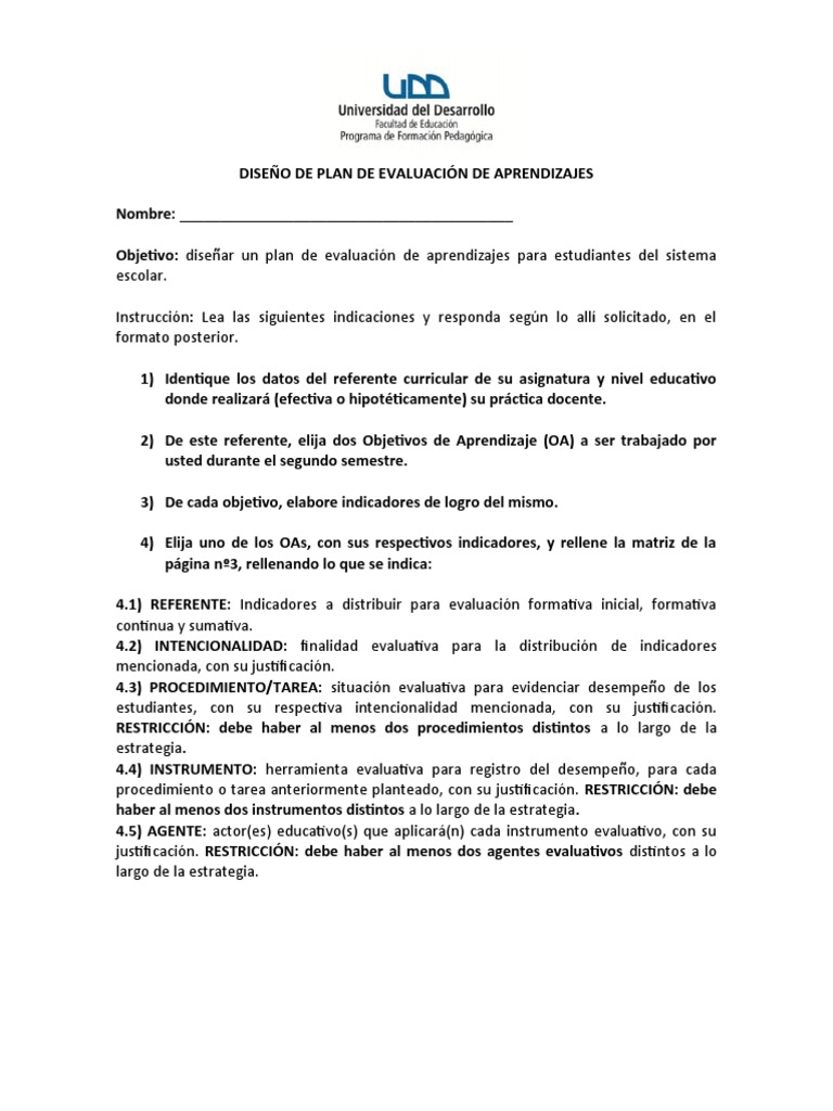 Plan de Evaluación de Aprendizajes | PDF | Evaluación | Aprendizaje