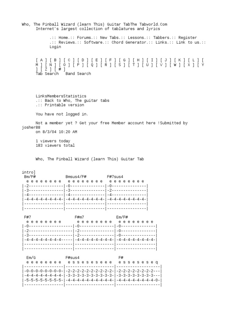 Who, The Pinball Wizard (Learn This) Guitar Tab PDF Leisure Sports