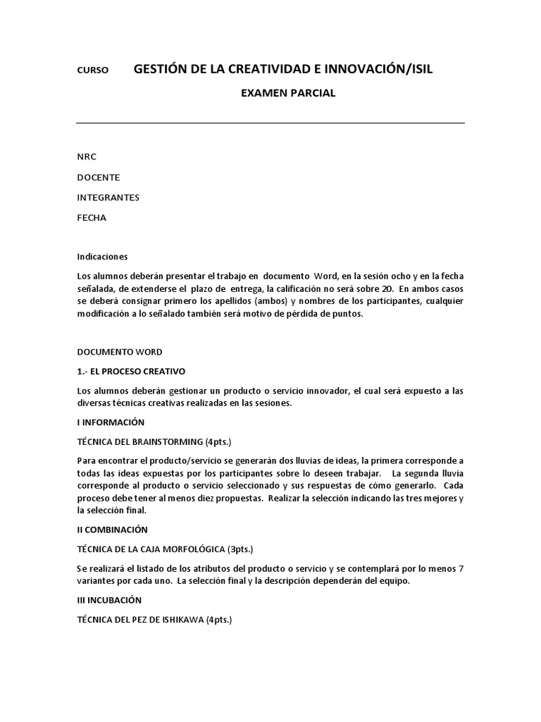 Examen Parcial: Creatividad e Innovación | PDF | Creatividad | Prueba ...