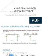 Relaciones de Tensión y Corriente en Líneas de Transmisión - Modelo de Línea Media PDF