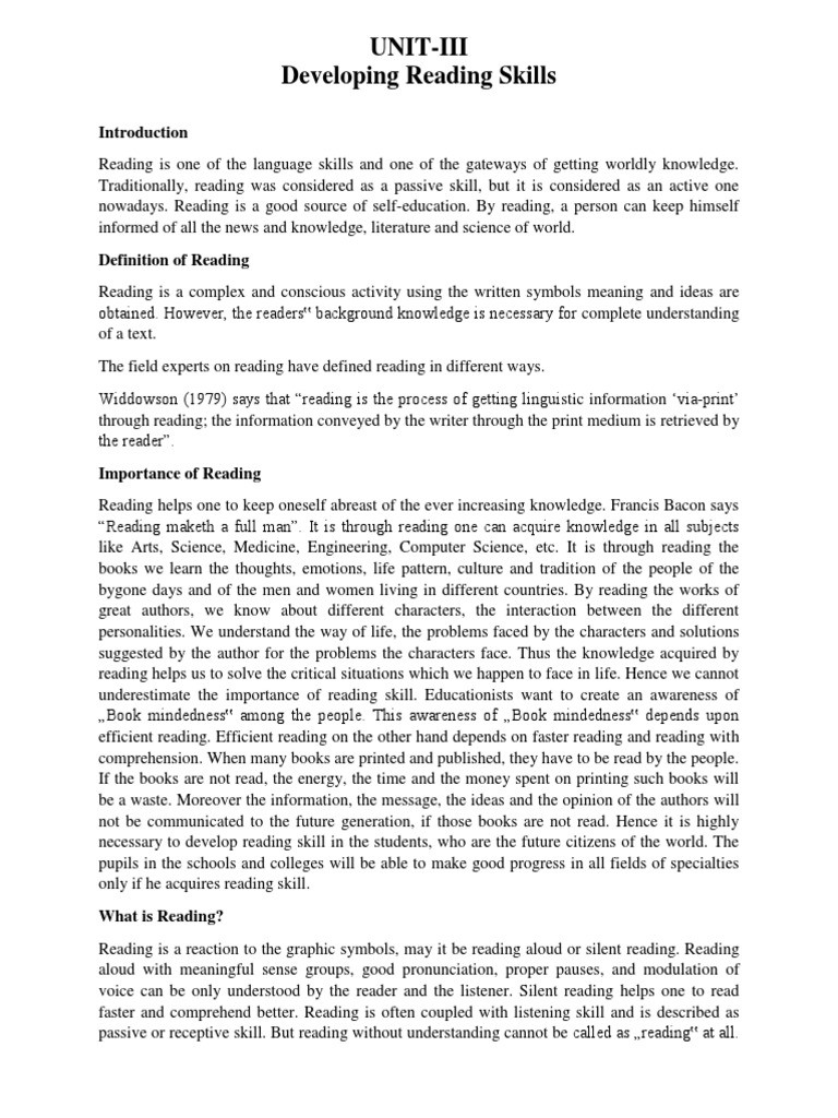 Developing Effective Reading Skills | PDF | Speed Reading | Reading ...