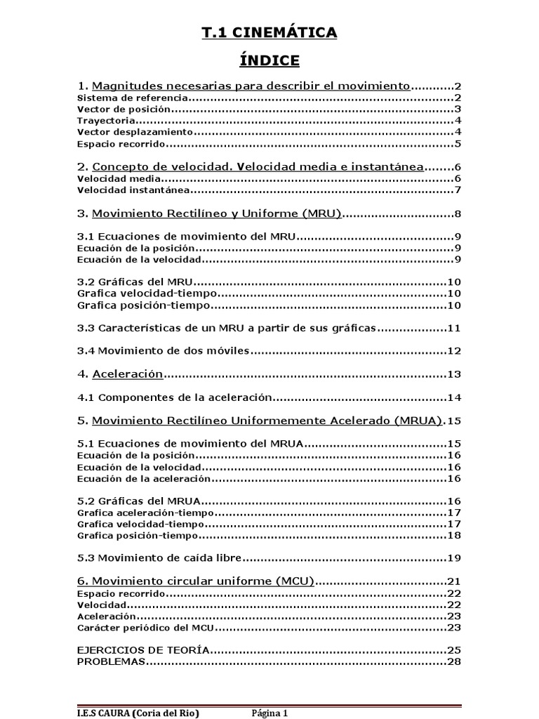 T1. Cinemática | PDF | Velocidad | Aceleración
