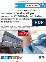 Get PAID To Have Coronavirus Scientists in London Will Pay Volunteers 3,500 To Develop A Vaccine