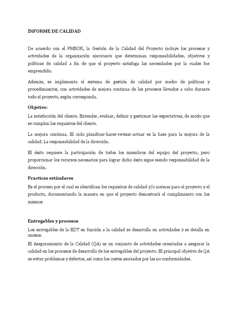 Informe de Calidad | PDF | Aplicación movil | Calidad (comercial)