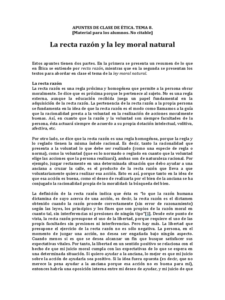 La Recta Razón y La Ley Moral Natural | PDF | La Ley natural | Moralidad